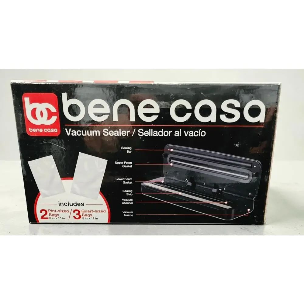 Bene Casa BC-99733 Vacuum Sealer Black New in Box with 5 Bags Included